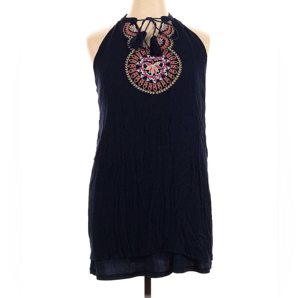 Anthro. THML Vittoria Embroidered Navy Blue Dress Size Large